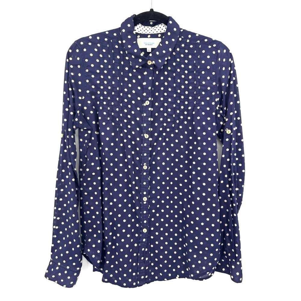 BIRDS OF PARADIS BY TROVATA Blue Semisheer Polka Dot Button Down Blouse Size S